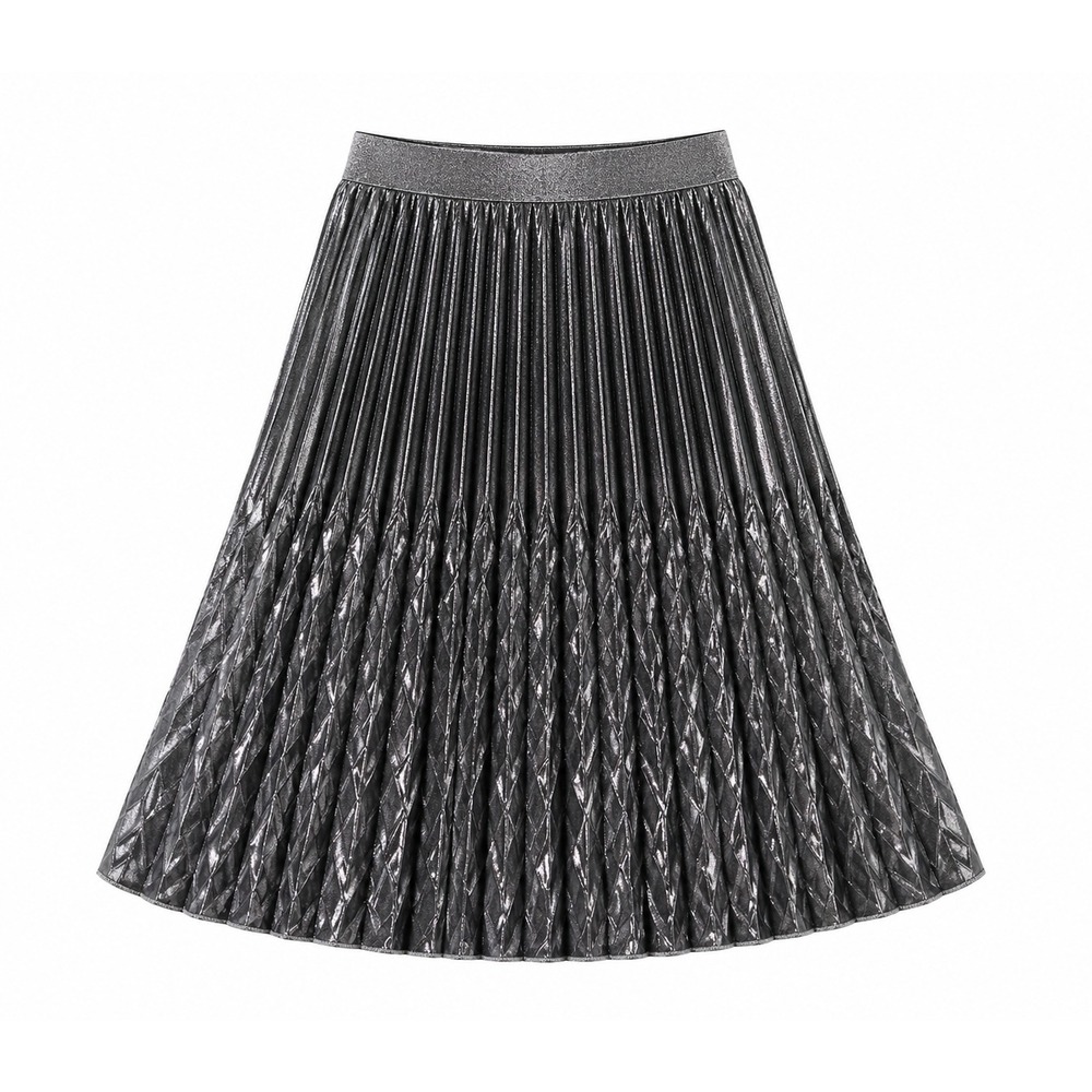 WD NY Womens Pleated Metallic Skirt XL Silver Elastic Waist Party Y2K Chic NWT